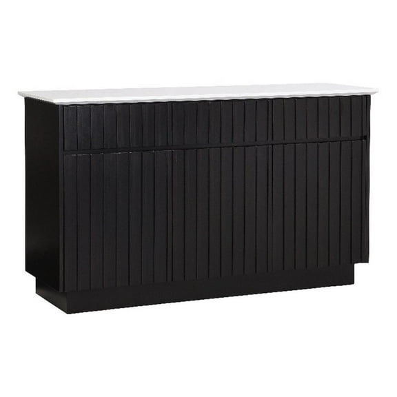 Pemberly Row 3-Door Wood Server with Marble Top in White/Black