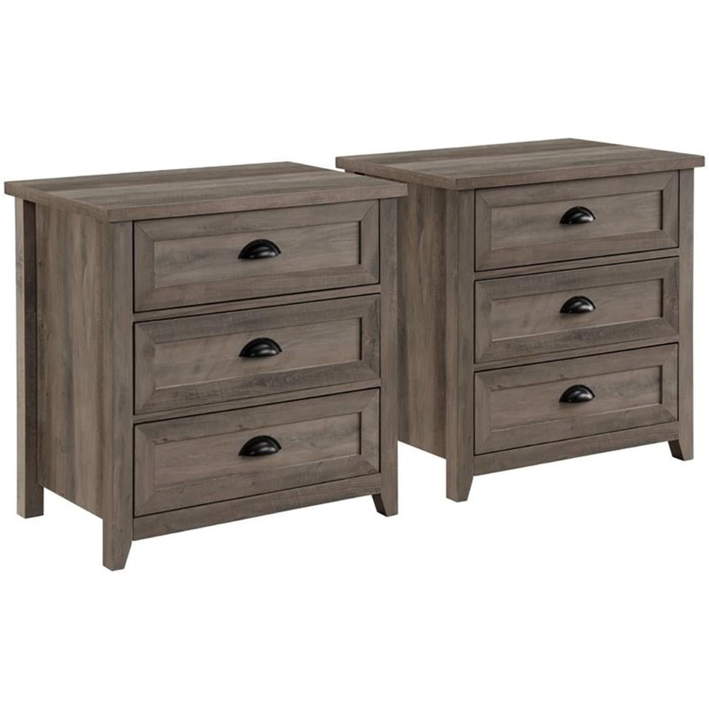 Grey Wash 3-Drawer Framed Nightstand Set, 2-Pack