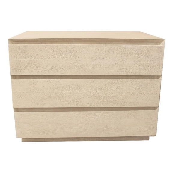 Pemberly Row 3-Drawer Solid Mango Wood 32" Nightstand in Stone Natural