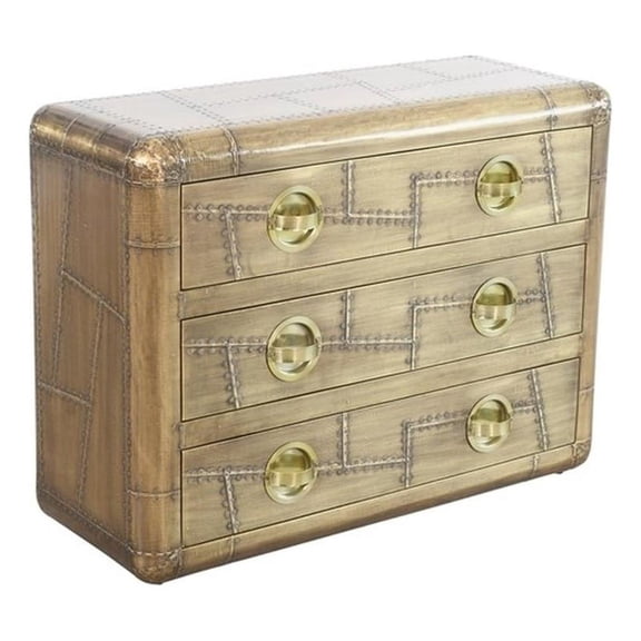 Pemberly Row 3-Drawer Solid Wood and Aluminum Chest in Brass Finish