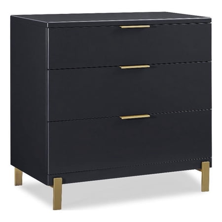 Pemberly Row 3-Drawer Wood and Metal Dresser in Midnight Gray/Bronze
