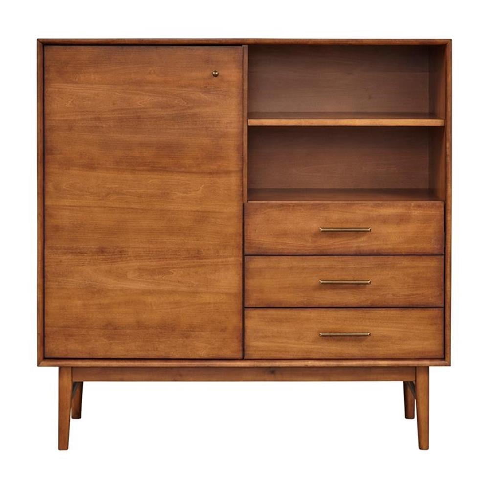 Pemberly Row 3-Drawers Solid Wood Buffet/Storage Cupboard in Walnut ...