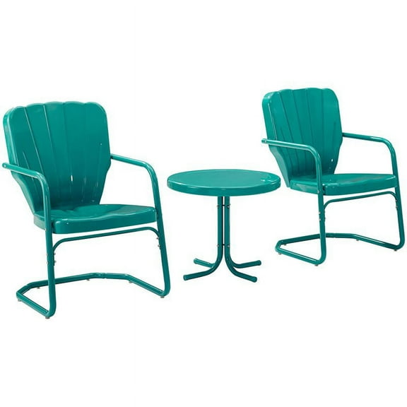 Pemberly Row 3 Piece 22" Round Metal Patio Conversation Set in Turquoise