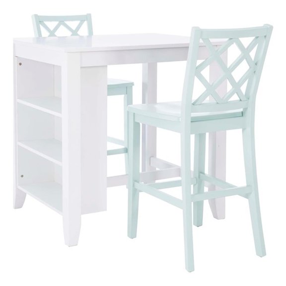 Pemberly Row 3-Piece Acacia Wood Counter Dining Set in Mint Green