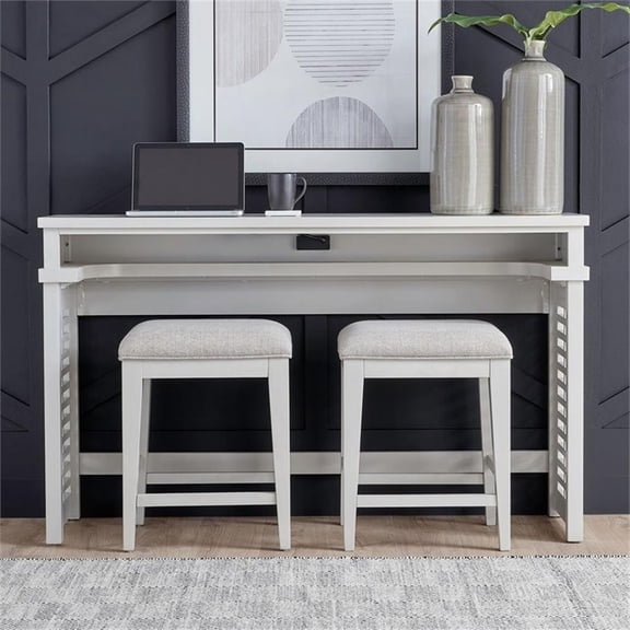 Pemberly Row 3-Piece Console Table Set with Stools and Charging Station