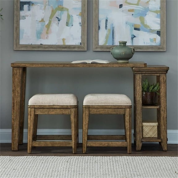 Pemberly Row 3-Piece Console Table Set with Stools in Amber Brown