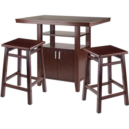 Pemberly Row 3 Piece Counter Height Dining Set With Square Stools in Walnut