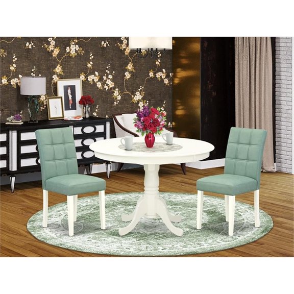 Pemberly Row 3-Piece Dining Table Set in Linen White and Willow Green