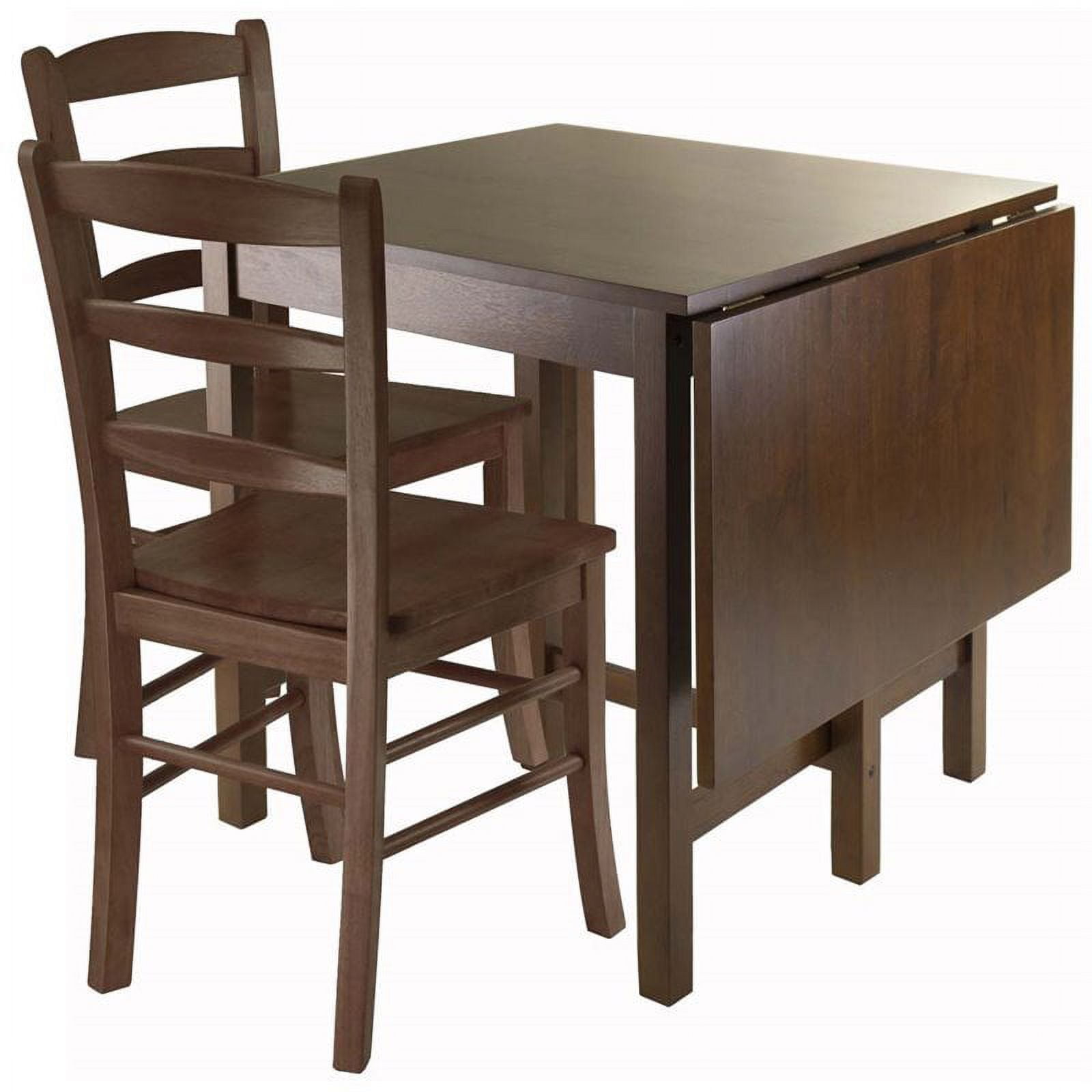 Antique Walnut 3-Piece Drop Leaf Dining Set with Ladder Back Chairs