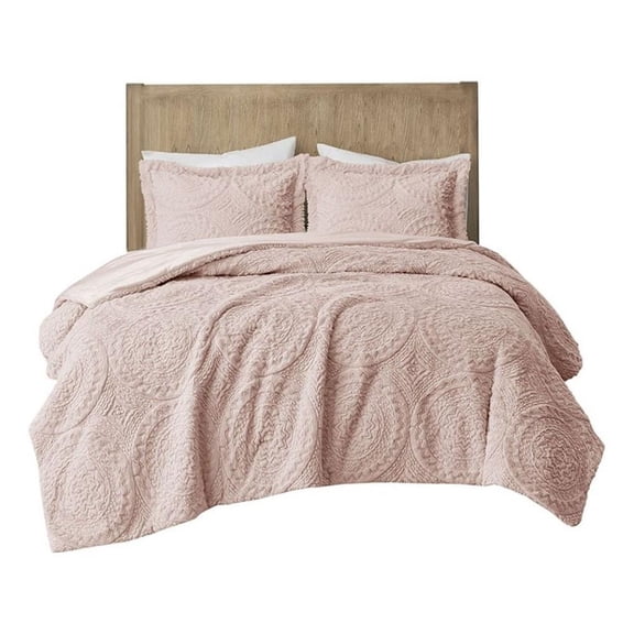 Pemberly Row 3-Piece Fabric Full/Queen Comforter Mini Set in Blush