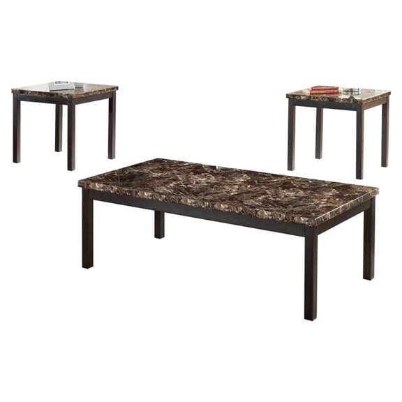 Pemberly Row 3-Piece Faux Marble Top Occasional Table Set in Black