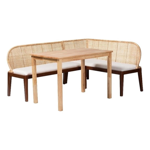 Pemberly Row 3-Piece L-Shaped Rattan Corner Dining Nook Set Seats 4