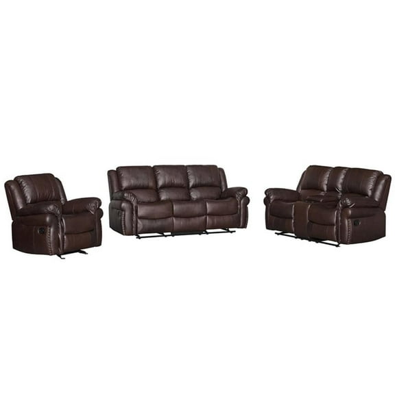 Pemberly Row 3-Piece Living Room Set Faux Leather Sofa Set in Brown