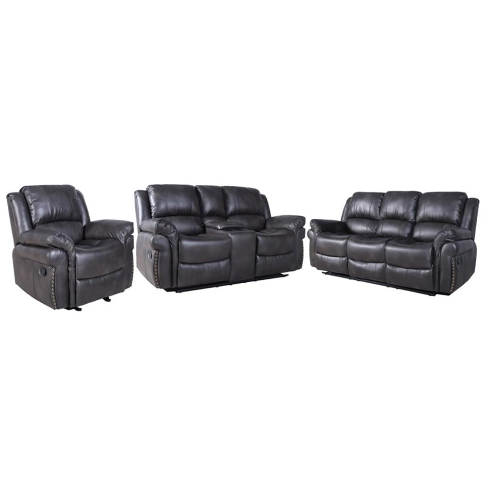 Pemberly Row 3-Piece Living Room Set Faux Leather Sofa Set in Gray ...