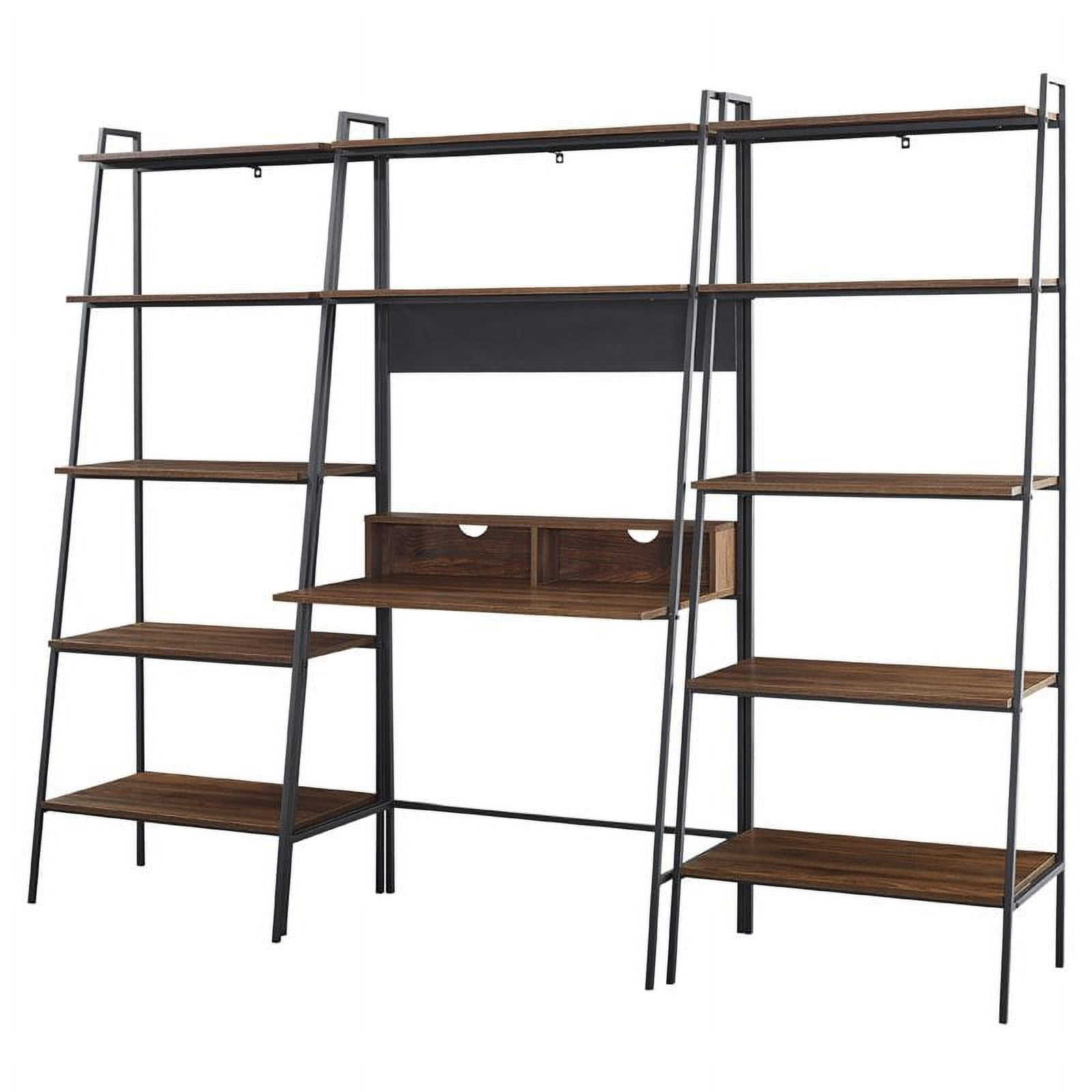 Pemberly Row 3 Piece Metal and Wood Ladder Desk and Shelf in Dark