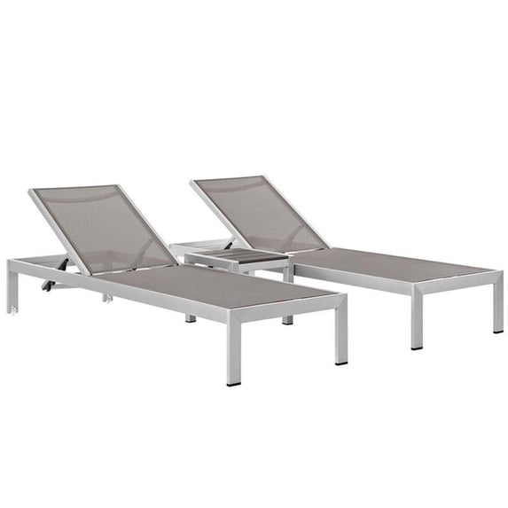 Pemberly Row 3-Piece Modern Aluminum Outdoor Set in Gray/Silver