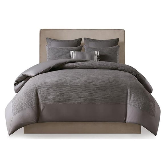 Pemberly Row 3-Piece Polyester Yarn Dyed Pieced Comforter Set in Gray