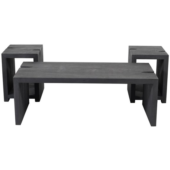 Pemberly Row 3-Piece Reclaimed Solid Wood Cocktail Table Set in Ebony Gray