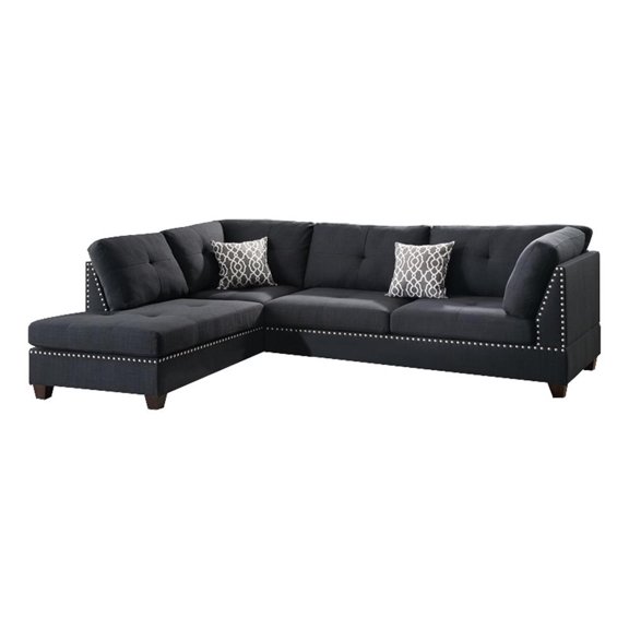 Pemberly Row 3 Piece Sectional Set with Ottoman and Accent Pillows in Black
