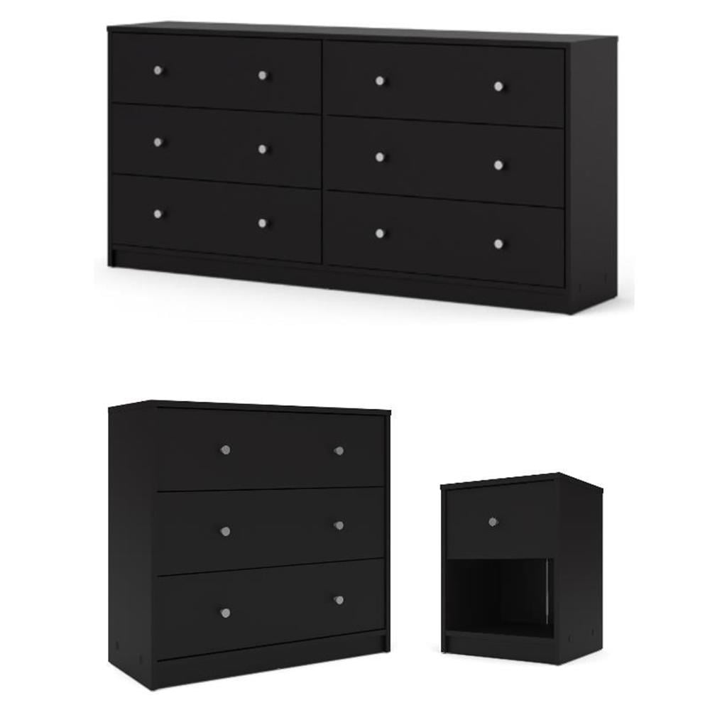 Pemberly Row 3-Piece Set with 3 Drawer Chest & 6 Drawer Dresser & Nightstandi n Black