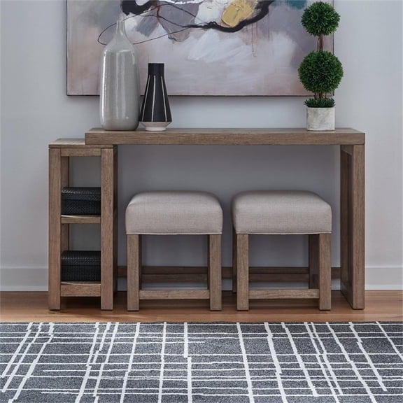 Pemberly Row 3 Piece Set with Console Table and 2 Stools in Brown