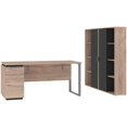 thumbnail image 1 of Pemberly Row 3 Piece Single Pedestal Office Set in Rustic Brown and Graphite, 1 of 5