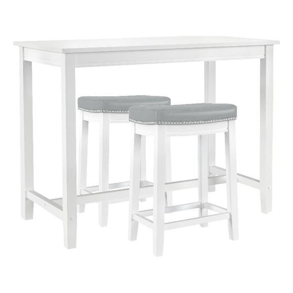 Pemberly Row 3-Piece Solid Wood  Counter Height Dining Set White and Gray