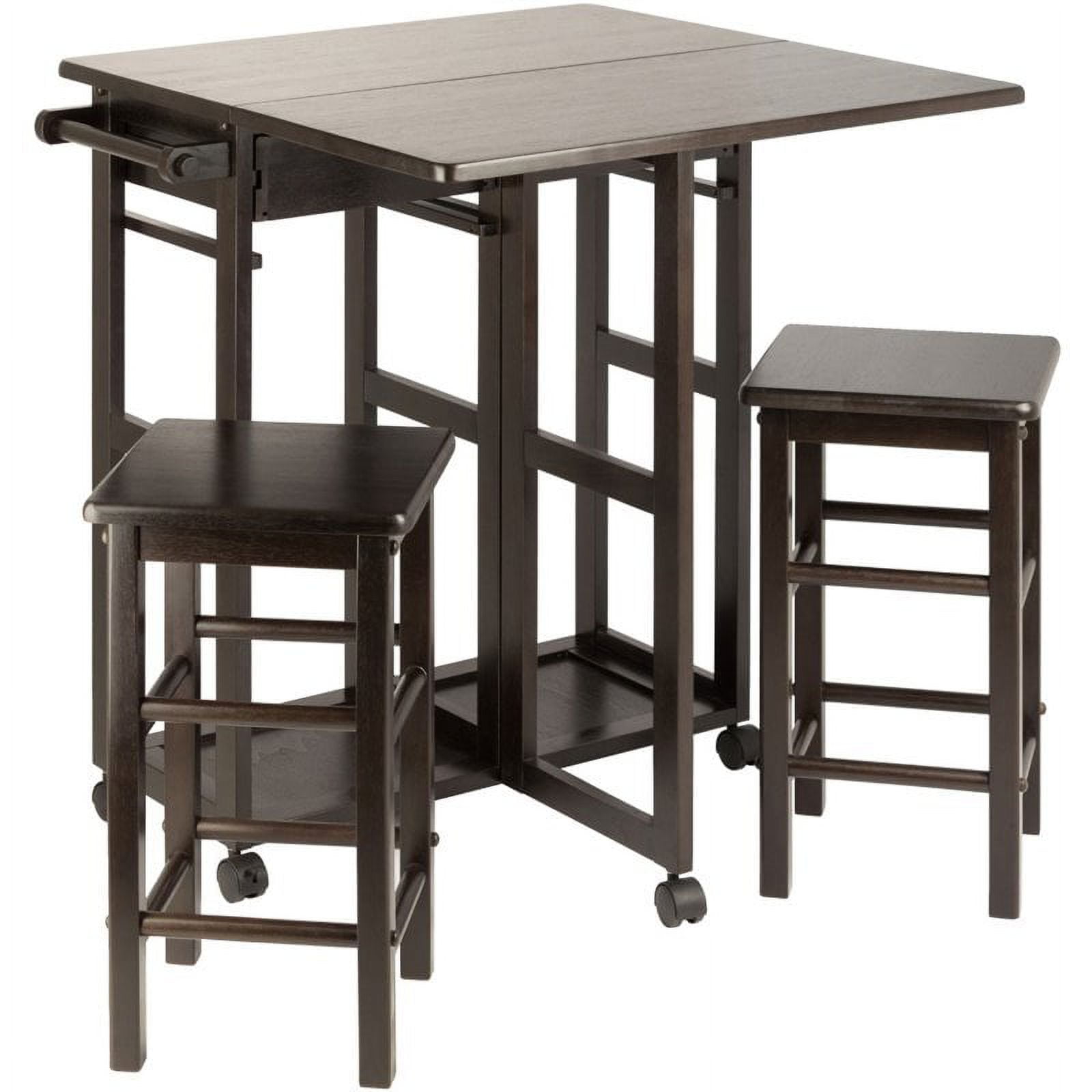 Pemberly Row 3 Piece Solid Wood Drop Leaf Space Saver Dining Set in Espresso