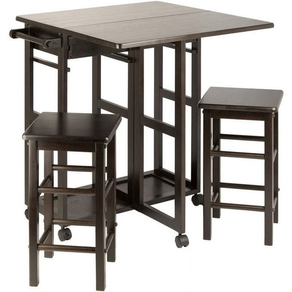 Pemberly Row 3 Piece Solid Wood Drop Leaf Space Saver Dining Set in Espresso