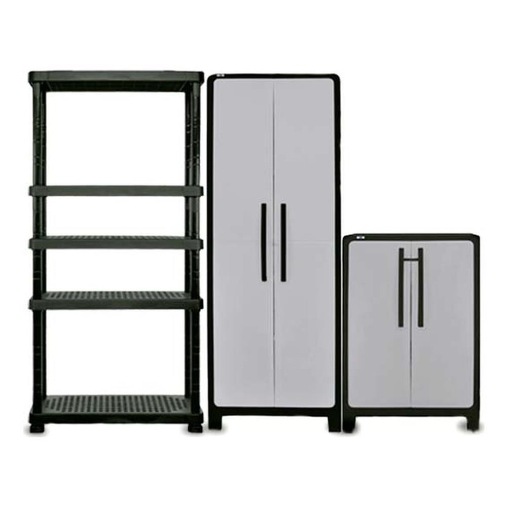 Pemberly Row 3-Piece Storage Cabinet Set with Shelving Unit in Gray ...