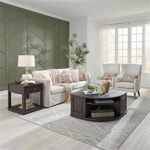 Pemberly Row 3 Piece Wedge Cocktail and End Table Set in Aged Oak