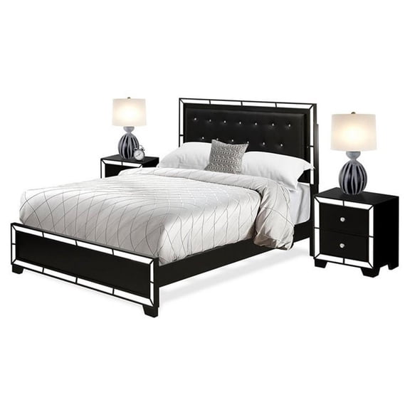 Pemberly Row 3-Piece Traditional Wood Queen Bedroom Set in Black