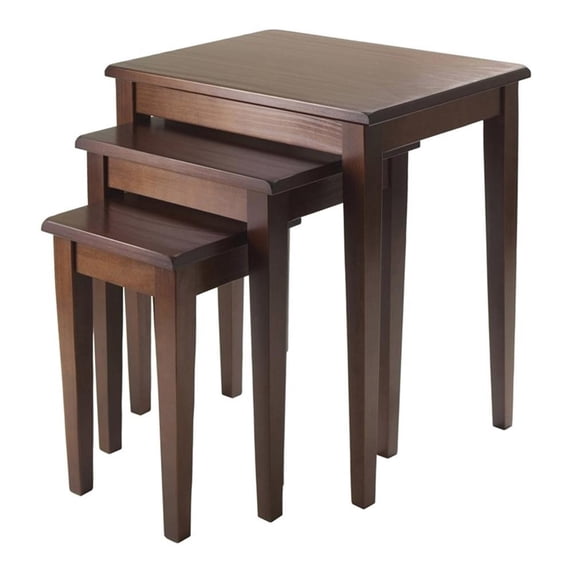 Pemberly Row 3-Piece Transitional Solid Wood Nesting Tables in Antique Walnut