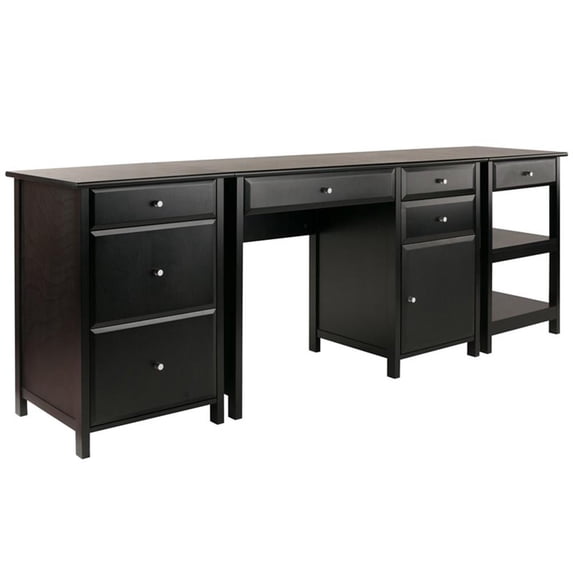 Pemberly Row 3-Piece Transitional Solid Wood Writing Desk Set in Black
