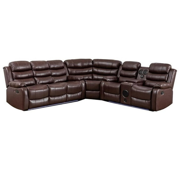 Pemberly Row 3-Piece USB Vegan Leather Reclining Sectional with Sound System