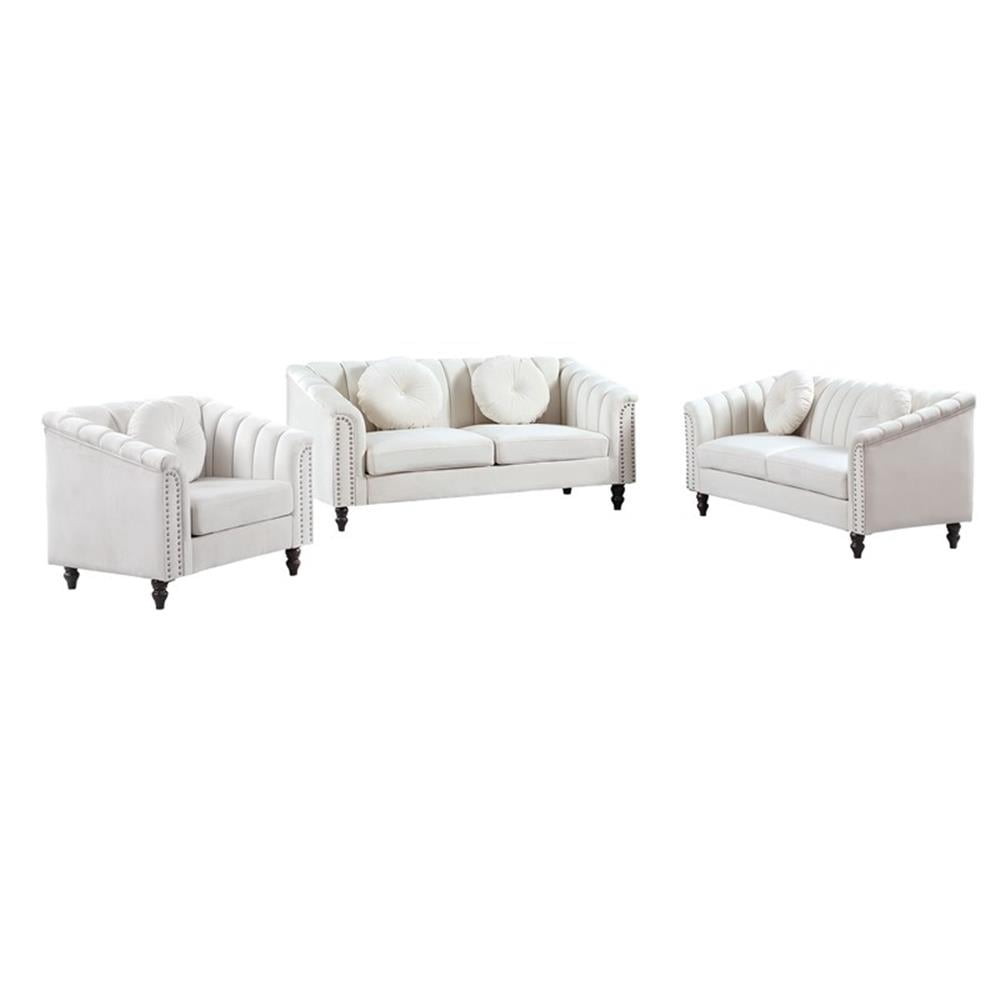 Pemberly Row 3 Piece Velvet Living Room Set (Sofa Loveseat and Chair ...