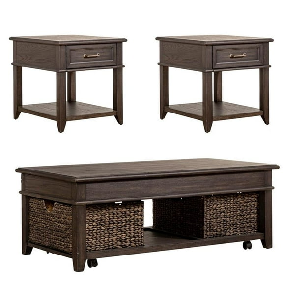 Pemberly Row 3-Piece Wood Cocktail Table Set with Casters in Espresso