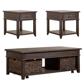 Pemberly Row 3-Piece Wood Cocktail Table Set with Casters in Espresso
