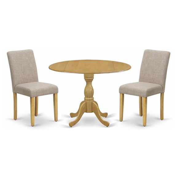 Pemberly Row 3-Piece Wood Dining Set with Drop Leaf Table in Oak and Tan