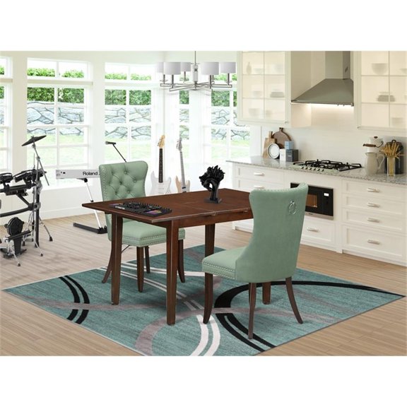 Pemberly Row 3-Piece Wood Dining Set with Mahogany/Willow Green Finish