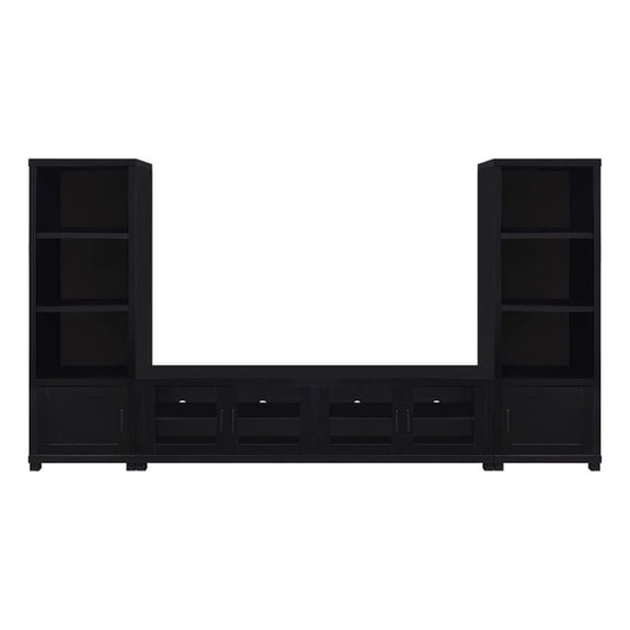 Pemberley Row MDF Black Entertainment Center Rectangular Adjustable Shelves 79" Unassembled