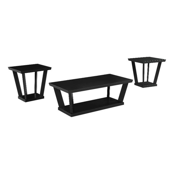Pemberly Row 3-Piece Wood Occasional Coffee Table Set with Open Shelves in Black