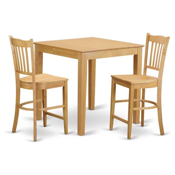 Pemberly Row 3-Piece Wood Pub Dining Set with Chairs in Oak Finish