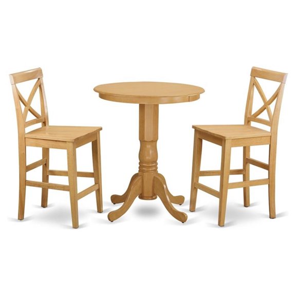 Pemberly Row 3-Piece Wood Pub Table and Dinette Chair Set in Oak Finish