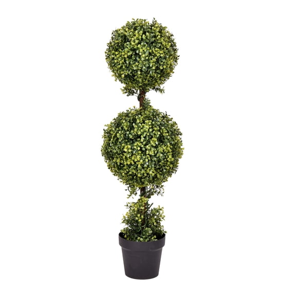 Pemberly Row 3' Plastic Artificial Double Ball Boxwood Topiary in Green
