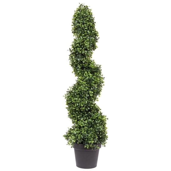 Pemberly Row 3' Plastic Artificial Potted Boxwood Spiral Tree in Green