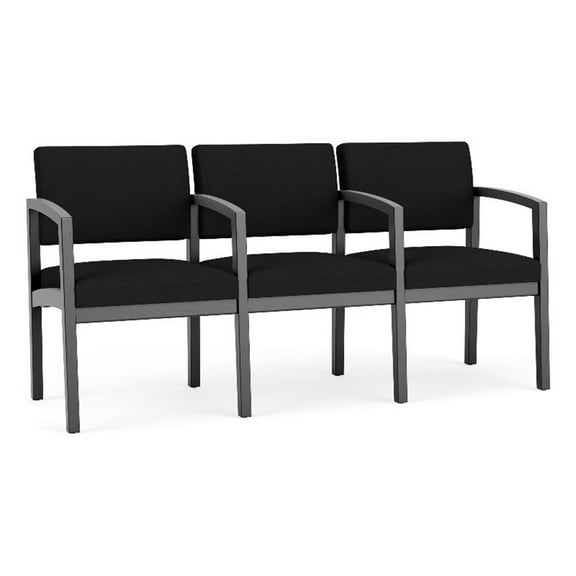Pemberly Row 3-Seat Fabric Reception Tandem Seating in Black