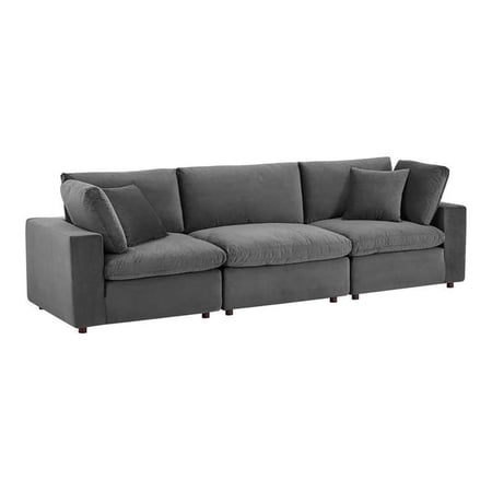 Pemberly Row 3-Seater Down Filled Overstuffed Performance Velvet Sofa in Gray