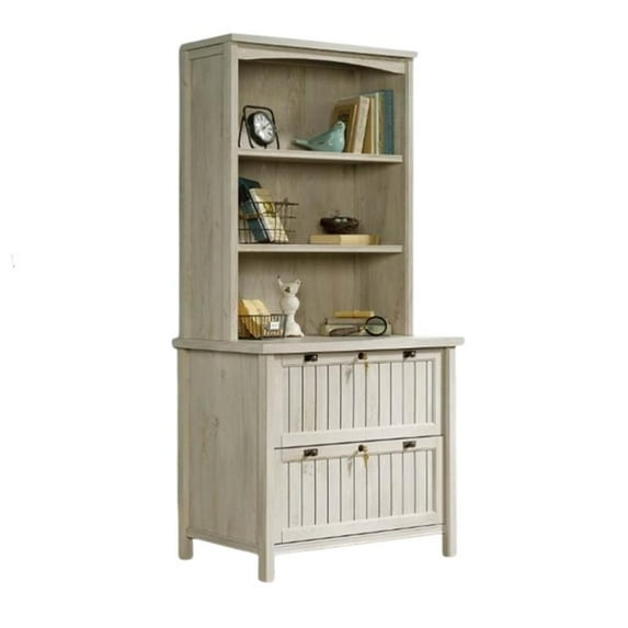 Pemberly Row 3-Shelf File Cabinet Bookcase in Chalked Chestnut