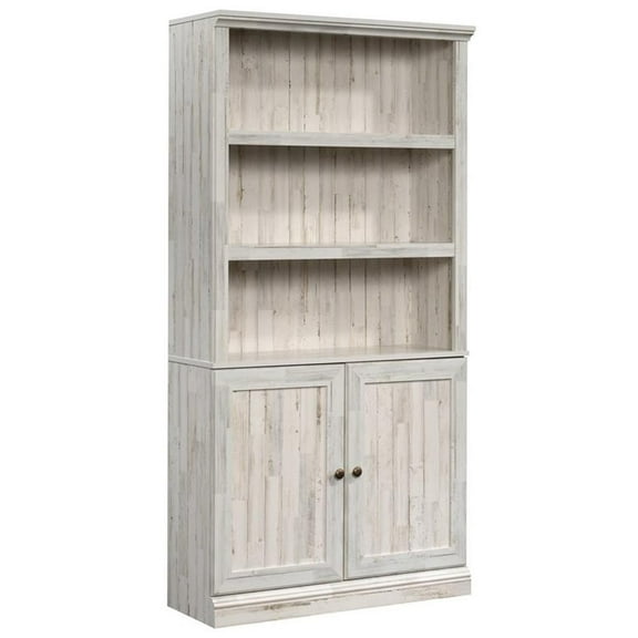 Pemberly Row 3-Shelf Modern Engineered Wood Bookcase w/Hidden Storage in White